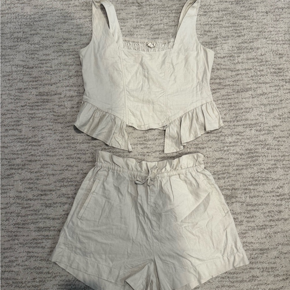 Cream Sleeveless Top and Shorts Set